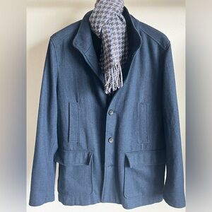 Navy chevron pattern Banana Republic wool zip button jacket